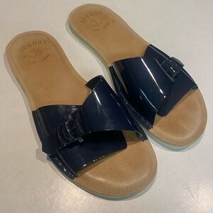 SPERRY TOP SIDER SEAPORT SLIDE SANDAL DARK BLUE PATENT LEATHER WOMENS SZ 10